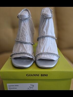 Gianni Bini Silver Crystal-Strap Block Heel